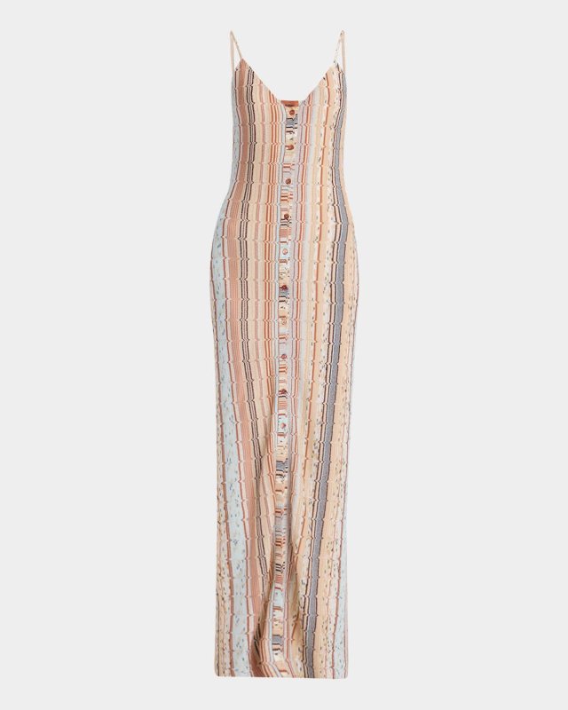 Striped Sleeveless Button-Front Maxi Dress